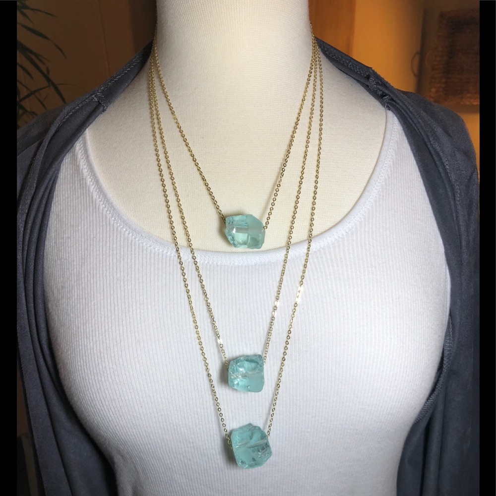 Raw Aquamarine 14k Gold Quartz Crystal Necklace